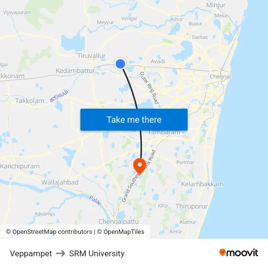 Veppampet to SRM University map