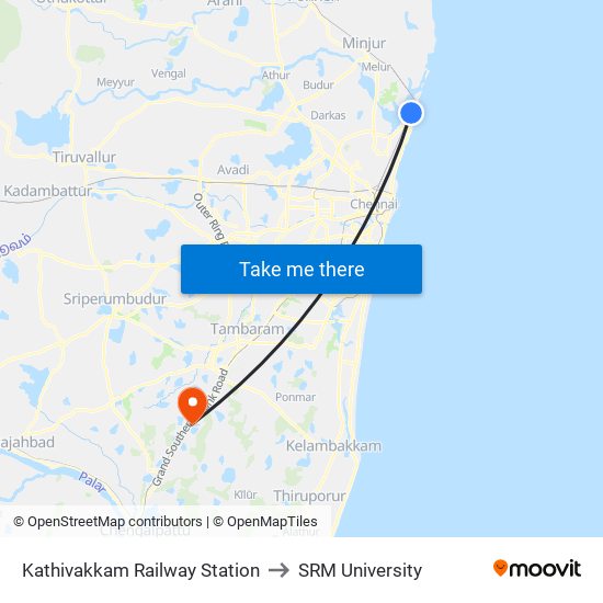 Kathivakkam Railway Station to SRM University map
