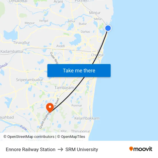 Ennore Railway Station to SRM University map