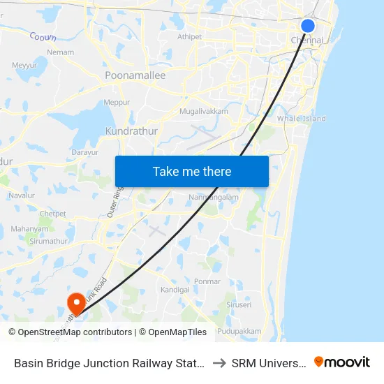 Basin Bridge Junction Railway Station to SRM University map