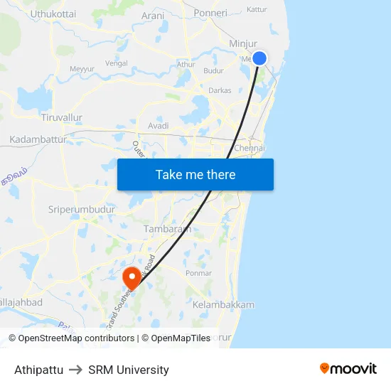 Athipattu to SRM University map