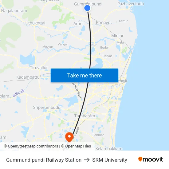 Gummundipundi Railway Station to SRM University map