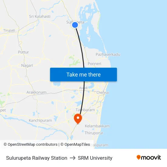 Sulurupeta Railway Station to SRM University map