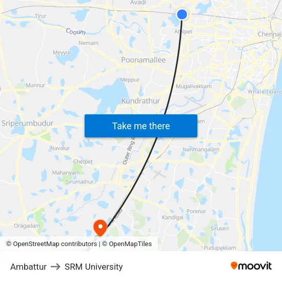 Ambattur to SRM University map