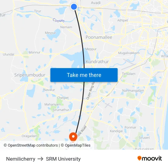 Nemilicherry to SRM University map