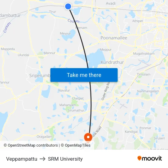 Veppampattu to SRM University map