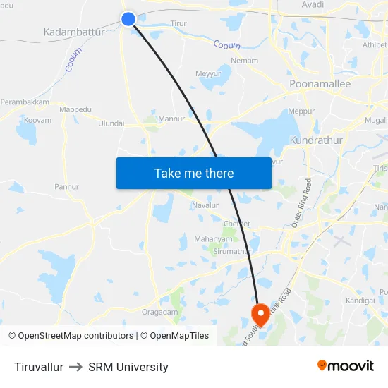 Tiruvallur to SRM University map