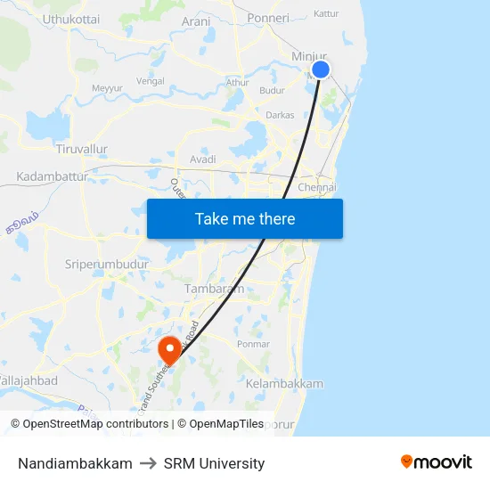 Nandiambakkam to SRM University map