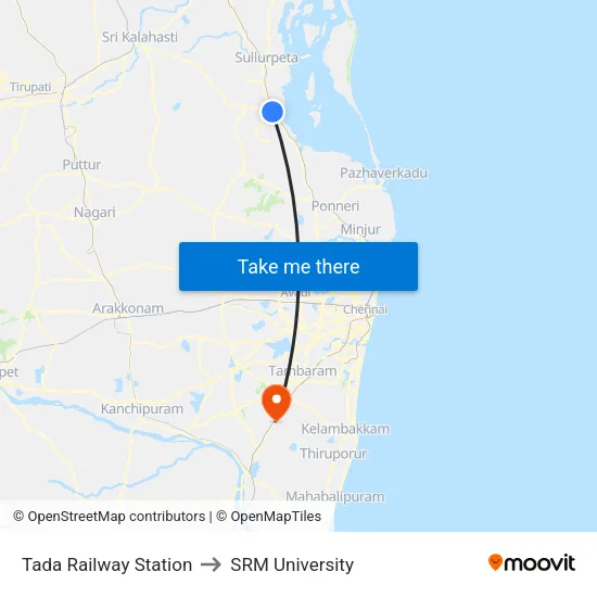 Tada Railway Station to SRM University map