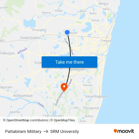Pattabiram Military to SRM University map