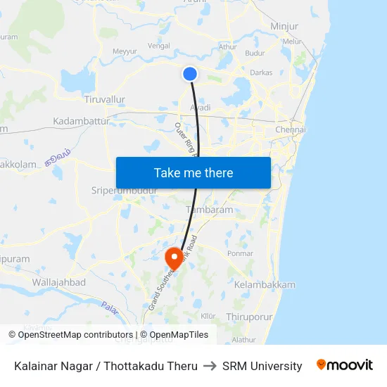 Kalainar Nagar / Thottakadu Theru to SRM University map