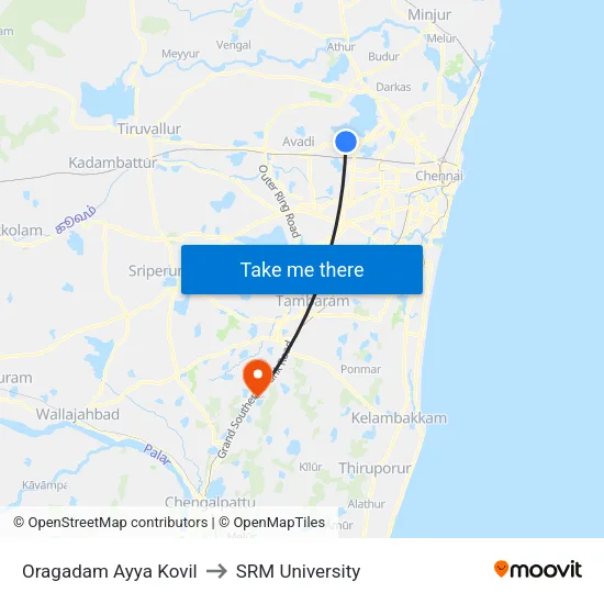 Oragadam Ayya Kovil to SRM University map