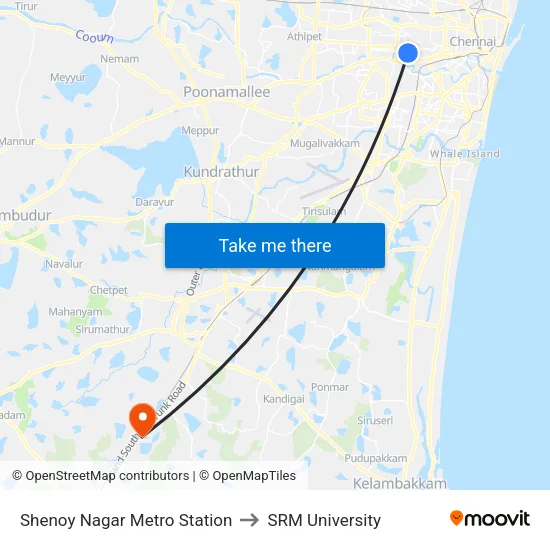 Shenoy Nagar Metro Station to SRM University map