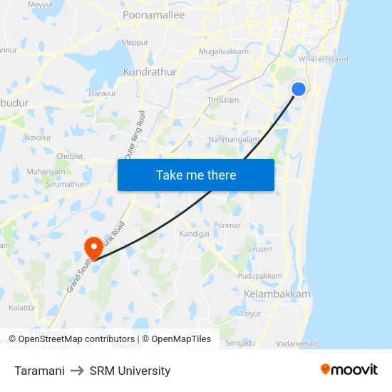 Taramani to SRM University map