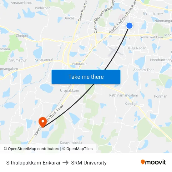 Sithalapakkam Erikarai to SRM University map