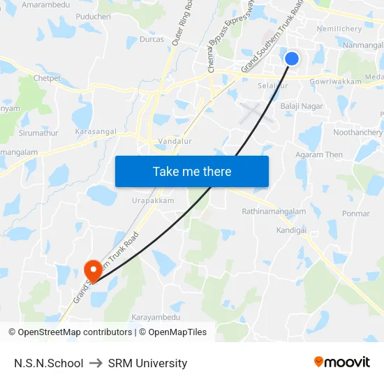 N.S.N.School to SRM University map