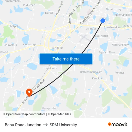 Babu Road Junction to SRM University map
