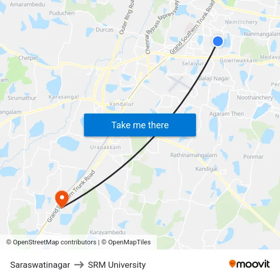 Saraswatinagar to SRM University map