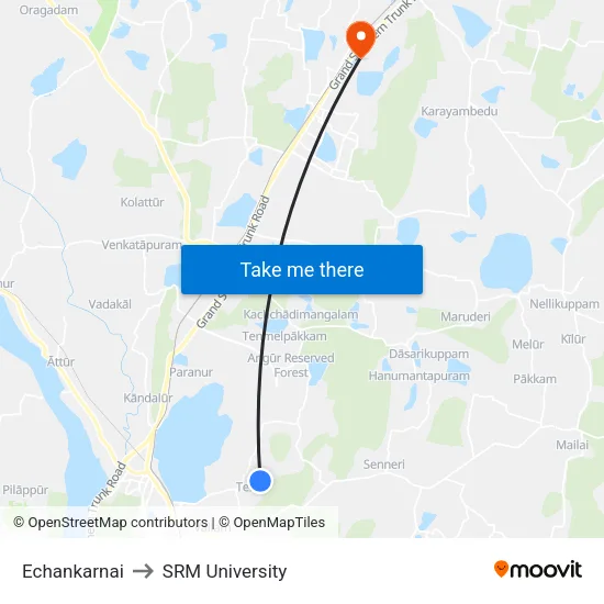 Echankarnai to SRM University map