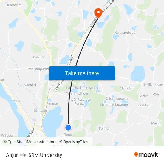 Anjur to SRM University map