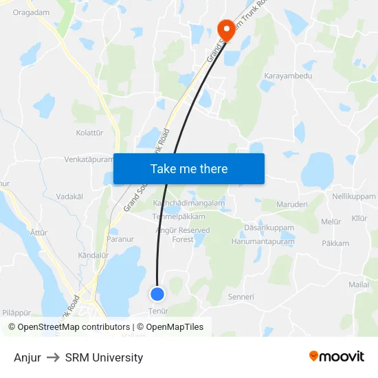 Anjur to SRM University map
