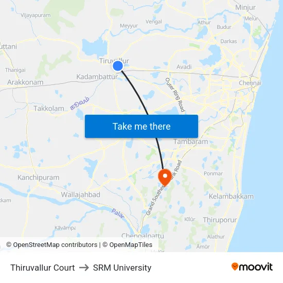Thiruvallur Court to SRM University map