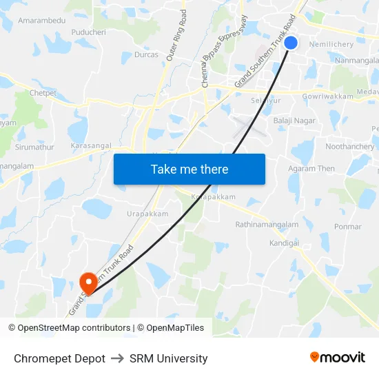 Chromepet Depot to SRM University map