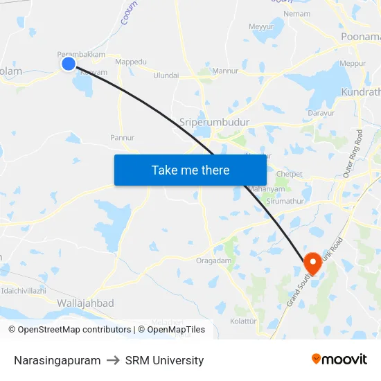 Narasingapuram to SRM University map