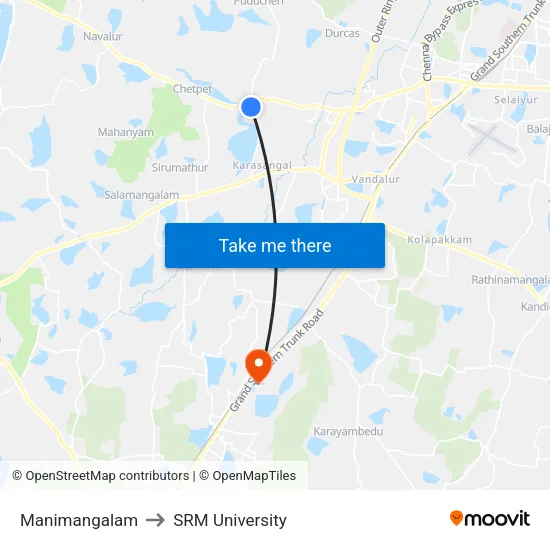 Manimangalam to SRM University map