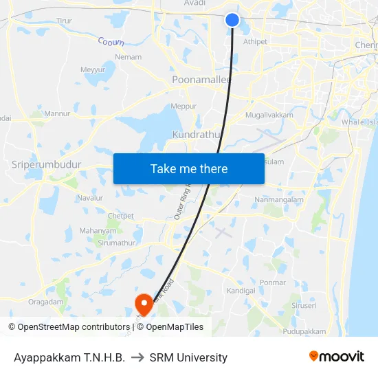 Ayappakkam T.N.H.B. to SRM University map