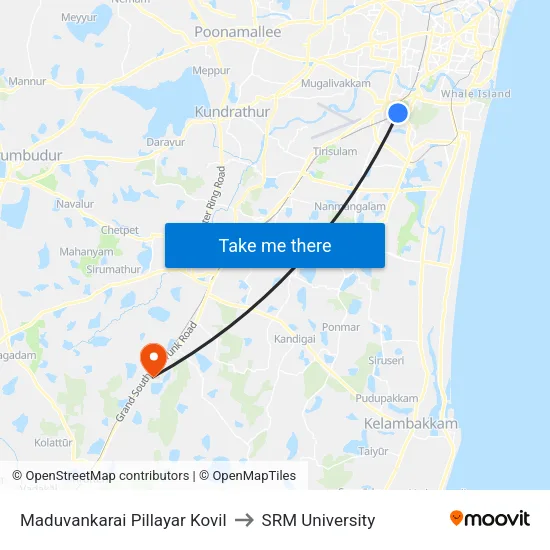 Maduvankarai Pillayar Kovil to SRM University map