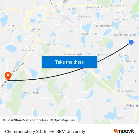 Chemmenchery S.C.B. to SRM University map