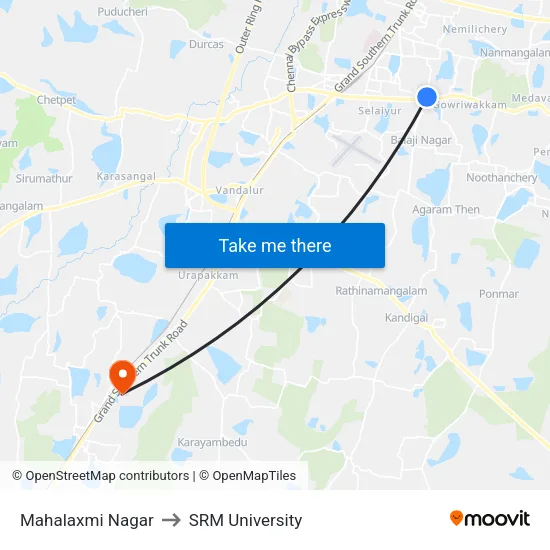 Mahalaxmi Nagar to SRM University map