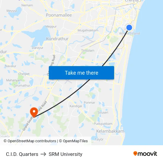 C.I.D. Quarters to SRM University map