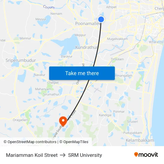 Mariamman Koil Street to SRM University map