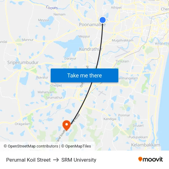 Perumal Koil Street to SRM University map