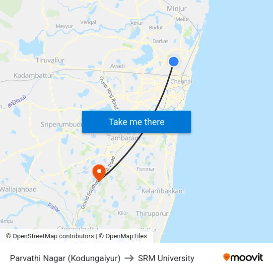 Parvathi Nagar (Kodungaiyur) to SRM University map
