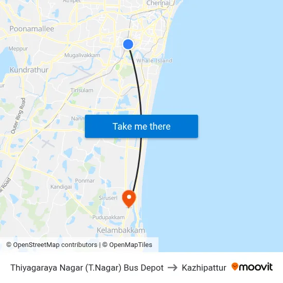 Thiyagaraya Nagar (T.Nagar) Bus Depot to Kazhipattur map