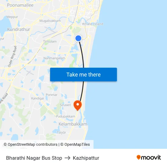 Bharathi Nagar Bus Stop to Kazhipattur map