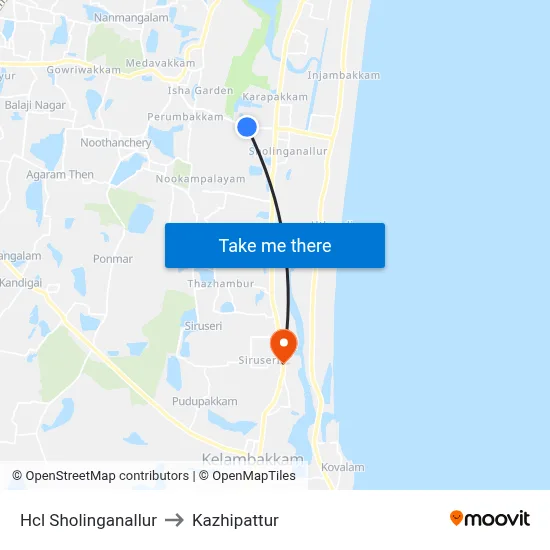 Hcl Sholinganallur to Kazhipattur map