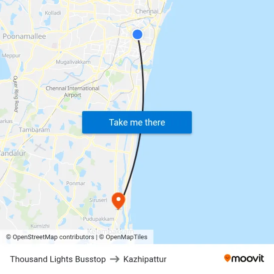 Thousand Lights Busstop to Kazhipattur map