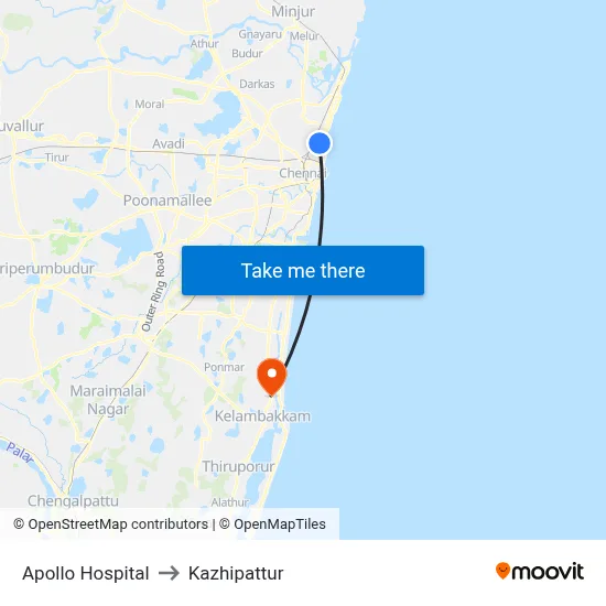 Apollo Hospital to Kazhipattur map