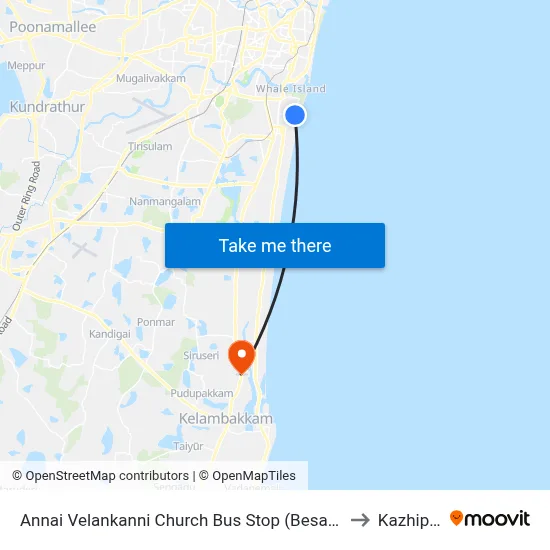 Annai Velankanni Church Bus Stop (Besant Nagar Chruch) to Kazhipattur map