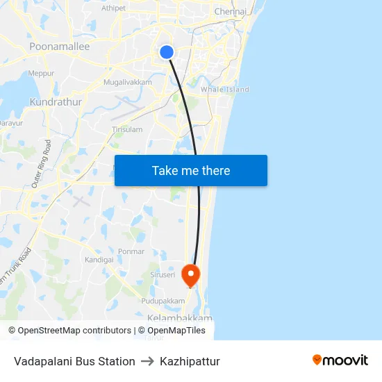 Vadapalani Bus Station to Kazhipattur map