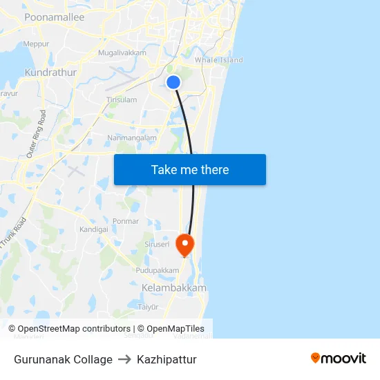 Gurunanak Collage to Kazhipattur map