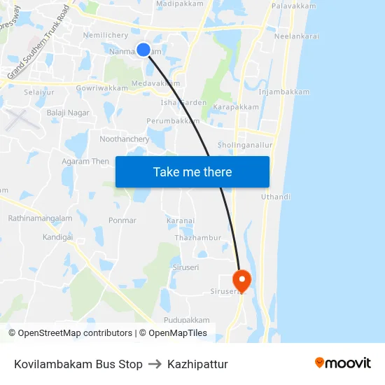Kovilambakam Bus Stop to Kazhipattur map