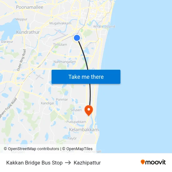Kakkan Bridge Bus Stop to Kazhipattur map