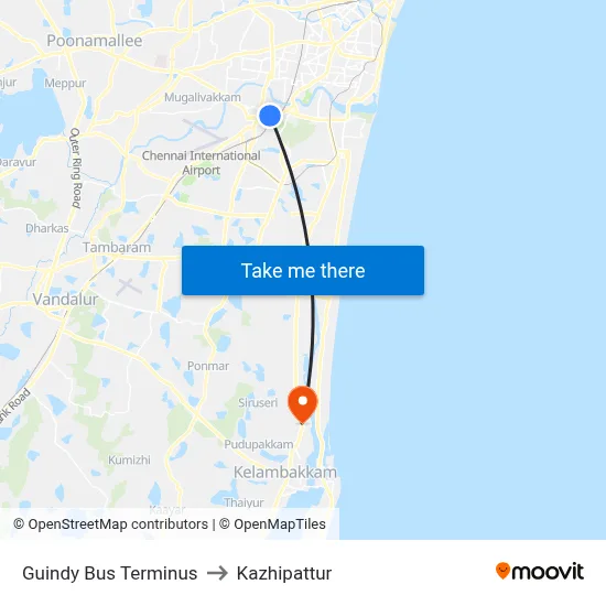 Guindy Bus Terminus to Kazhipattur map