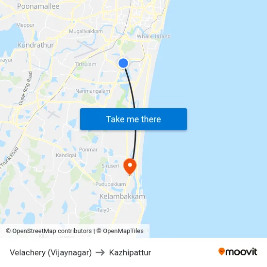 Velachery (Vijaynagar) to Kazhipattur map