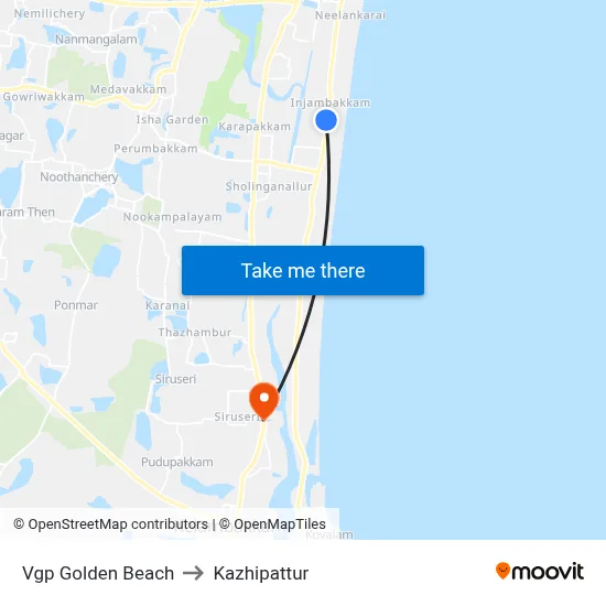 Vgp Golden Beach to Kazhipattur map